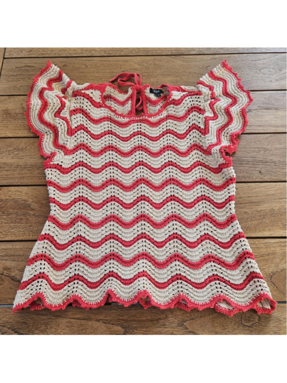 Rails Coen Top Crocheted Sweater in Cherry Oat Stripe Size S - Picture 2 of 7